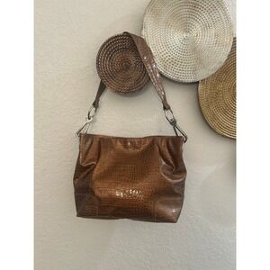 Bueno brown faux-croc texture purse